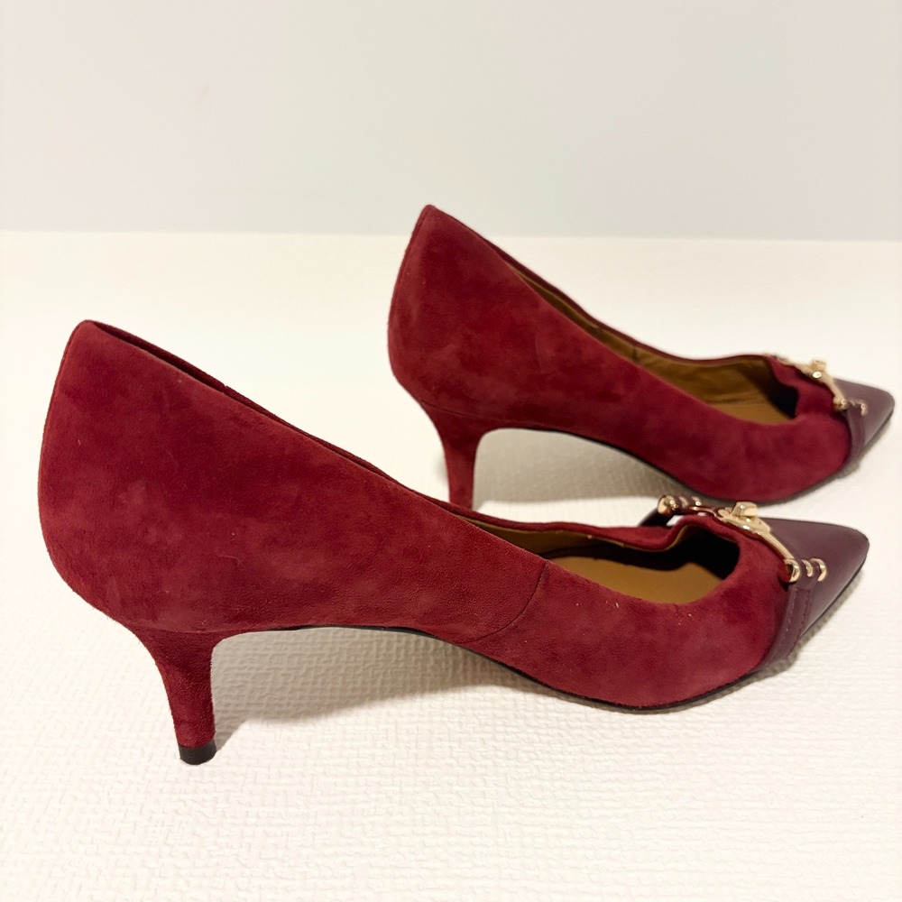 Coach Womens Burgundy Suede Leather Pointed Toe Turnlock Kitten Heel Pumps 8B - Picture 6 of 12